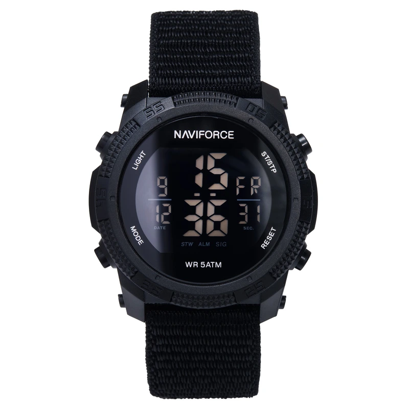 Чоловічий спортивний водостійкий тактичний годинник Naviforce Europe Armor Black, 2 ремінці