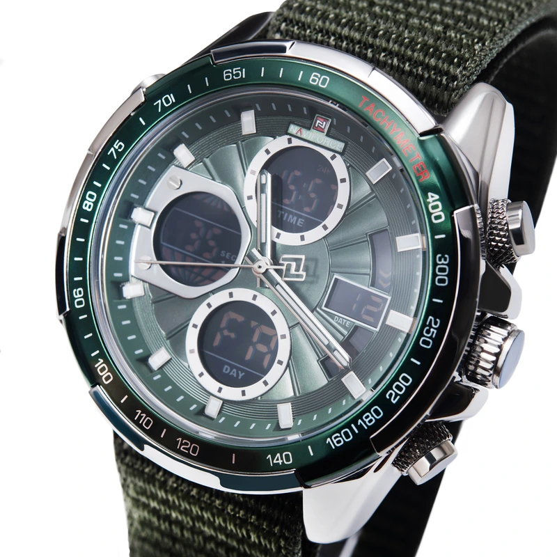 Чоловічий спортивний тактичний годинник Naviforce Fly Army Hook Green, 2 ремінці — Naviforce