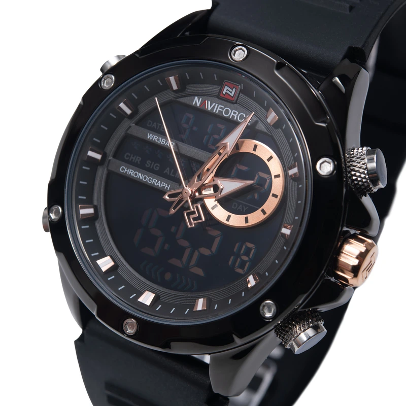 Чоловічий спортивний тактичний годинник Naviforce Pride Darkside, 2 ремінці — Naviforce