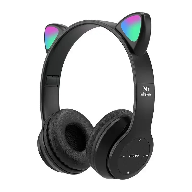 Bluetooth навушники CAT Ear P47M LED- чорний