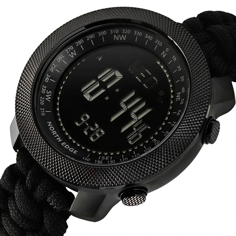 Чоловічий спортивний водостійкий тактичний з компасом годинник North Edge Apache Paracord Edition, 2 ремінці — North Edge