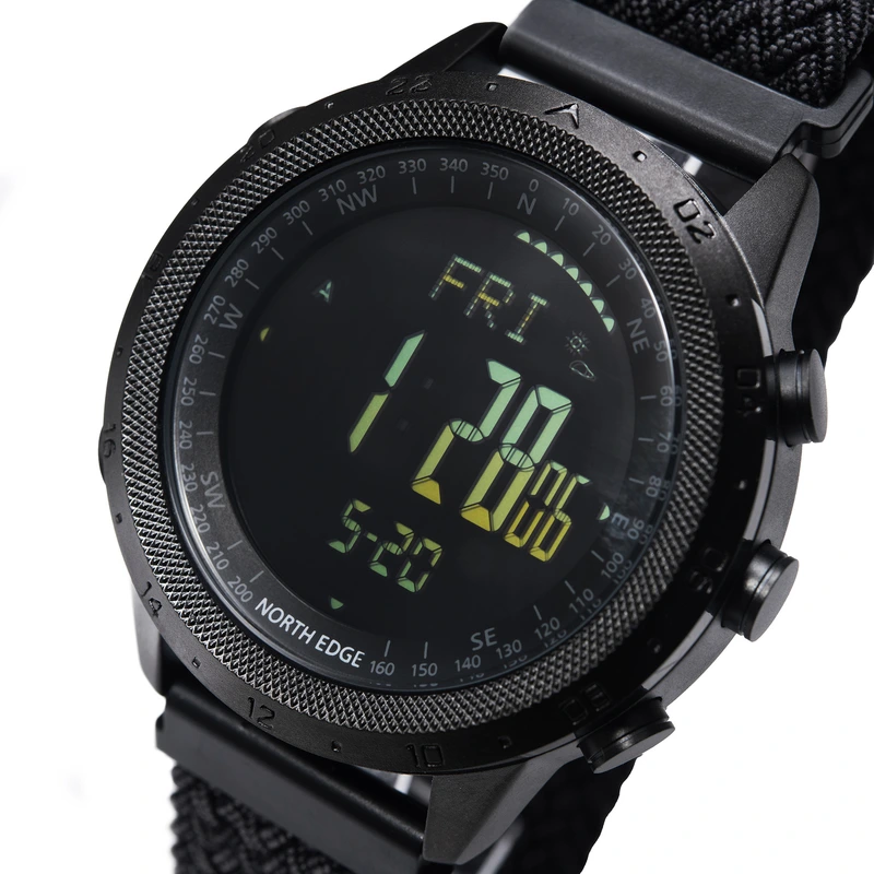 Чоловічий водостійкий спортивний тактичний з компасом годинник North Edge Desert Nylon Power 5BAR з компасом