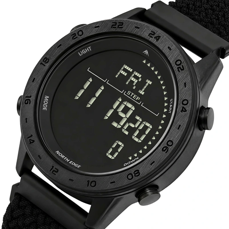 Чоловічий водостійкий спортивний тактичний з компасом годинник North Edge Tank3 Nylon Power 5BAR, 2 ремінці