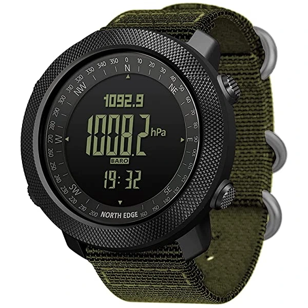 Чоловічий спортивний водостійкий тактичний з компасом годинник North Edge Apache Green 5BAR з компасом
