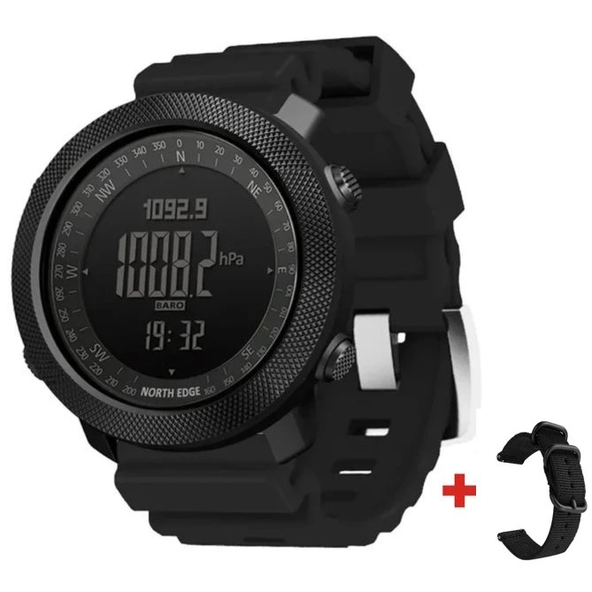 Чоловічий спортивний водостійкий тактичний з компасом годинник North Edge Apache Rubber 2 ремінці