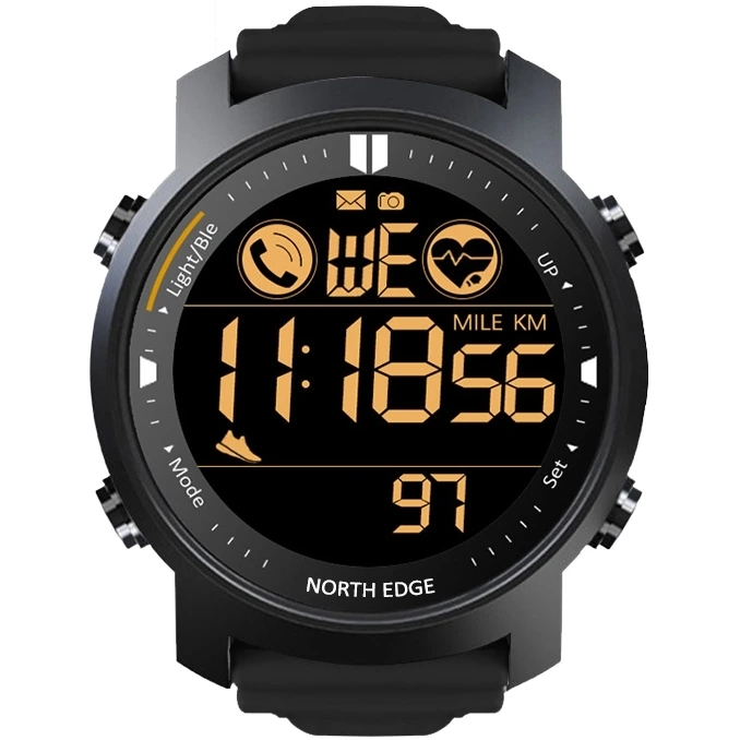 Чоловічий водостійкий спортивний тактичний годинник North Edge Laker Black 5BAR