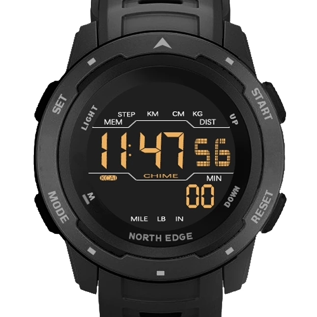 Чоловічий водостійкий спортивний тактичний годинник North Edge MARS Pro Black 5BAR