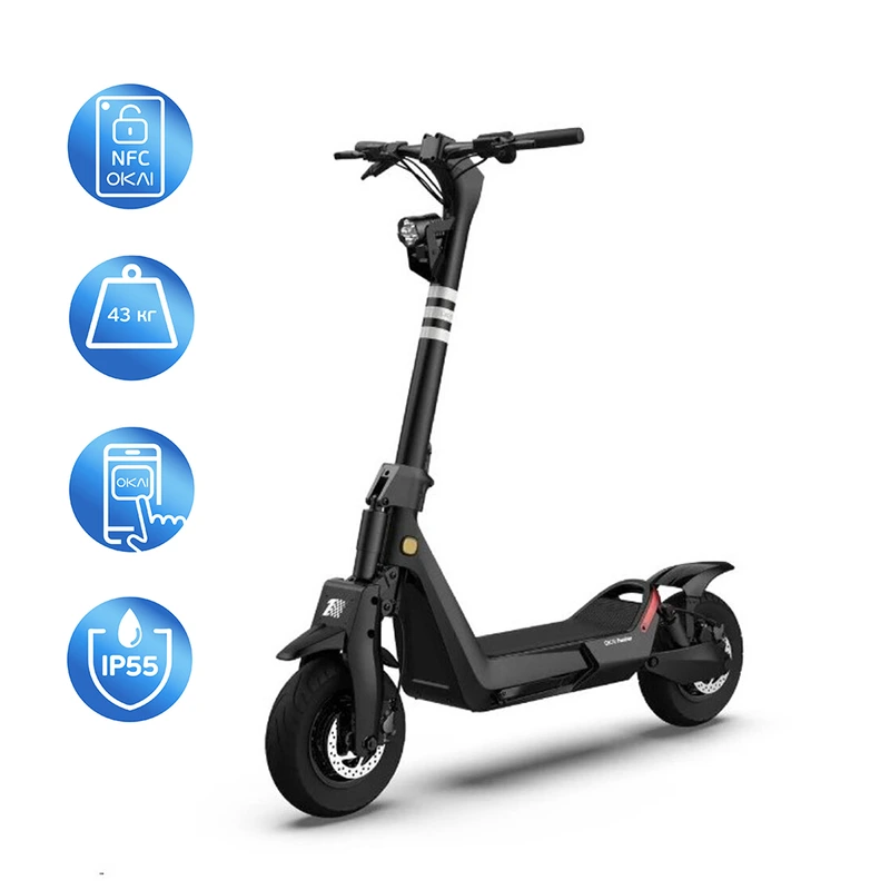Електросамокат OKAI ES800 Panther Off-Road Black 12", 1500(3000)W, Dual Motor, 19.2Ah, 50km, 60km\h, 35%, NFC, App, 43kg