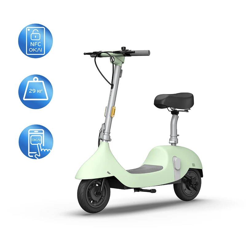 Електросамокат з сидінням OKAI Ceetle PRO EA10C Mint Green 10', 350(900)W, 25Km/h, 10.4Ah, 55Km, 20%,NFC, App, 29kg — OKAI