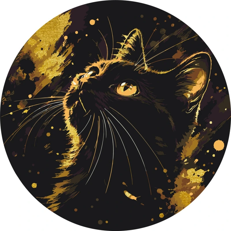 Картина за номерами "Чорний кіт" OR2037 з фарбами металік, діаметр 45 см — Origami