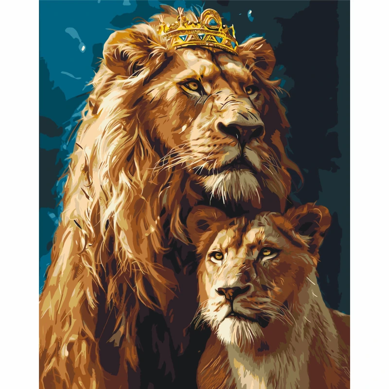 Картина за номерами "Король лев і левиця" LW0320 з фарбами металік 40х50 см