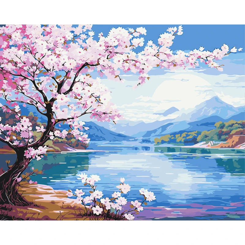 Картина за номерами "Сакура біля річки" LW3488, 40х50 см