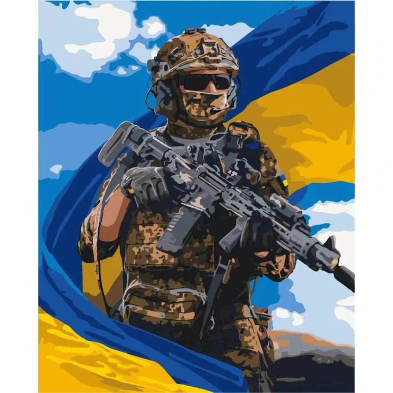 Картина за номерами "Воїн ЗСУ з прапором" LW3268, 40х50 см