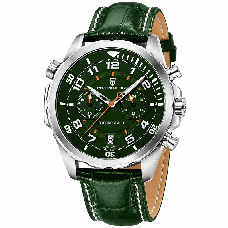 Чоловічий годинник Pagani Design PD-1811 Green-Silver з хронографом та сапфіровим склом