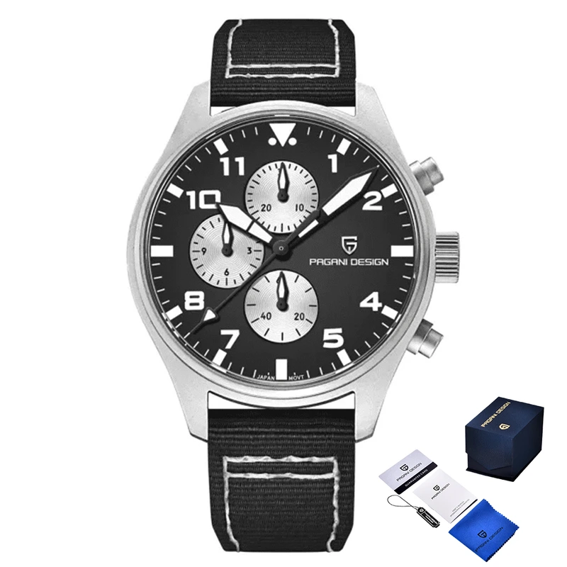 Чоловічий годинник Pagani Design PD-1703 Silver-Black з сапфіровим склом та хронографом SEIKO VK67 — Pagani Design