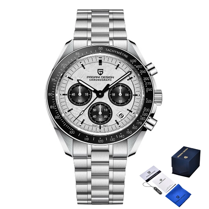 Чоловічий годинник Pagani Design PD-1735 Silver-White з сапфіровим склом та механізмом SEIKO VK63 — Pagani Design