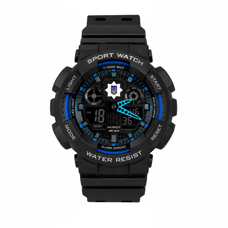 Годинник наручний Patriot 007 Black-Blue Police UA + Коробка STOPPED — Patriot