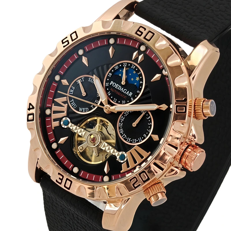 Чоловічий механічний годинник Poedagar Mechanical Prestige, 2 ремінці — Poedagar