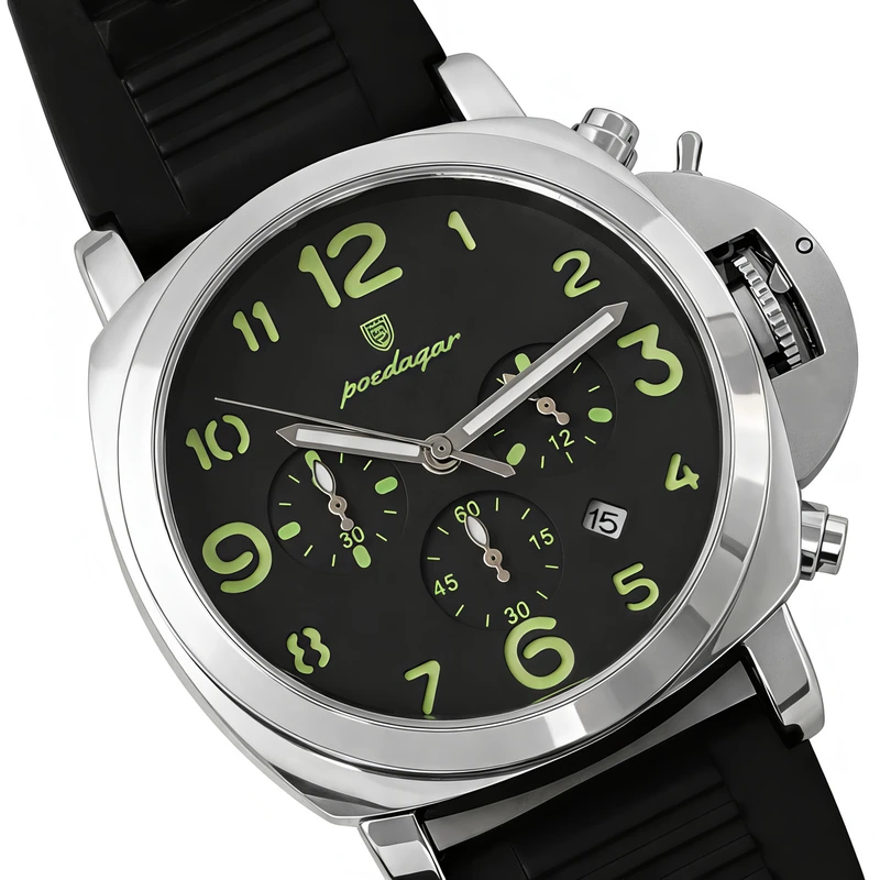 Чоловічий годинник Poedagar Luminious Rubber Black, 2 ремінці