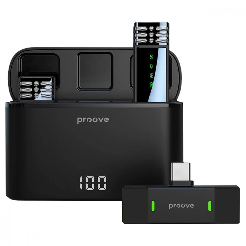 Бездротовий петличний мікрофон Proove Record Type-C + Lightning black