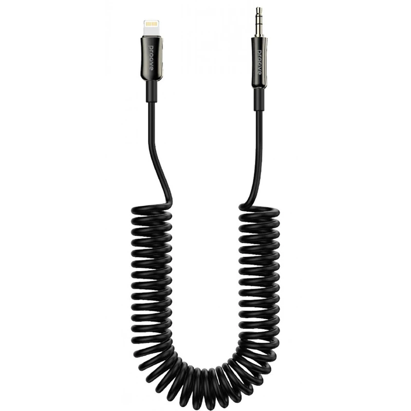 Кабель AUX Proove Steel Spring Lightning to 3.5 (1m) black