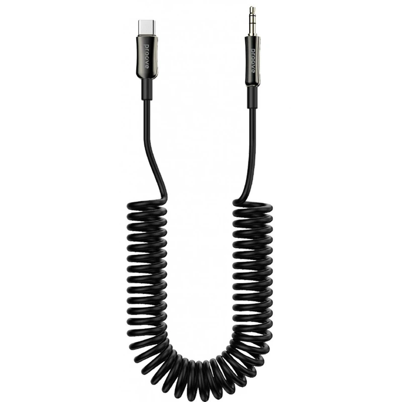 Кабель AUX Proove Steel Spring Type-C to 3.5 (1m) black