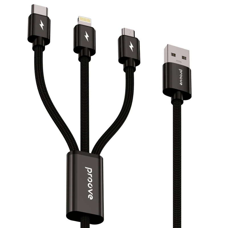 Кабель Proove Triple Connection 3 in 1 Type-C + Micro USB + Lightning (1.3m) black