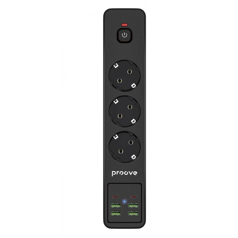 Мережевий фільтр Proove Power Strip P-03 (3 розетки + 4 USB + 2 Type-C) 2М black