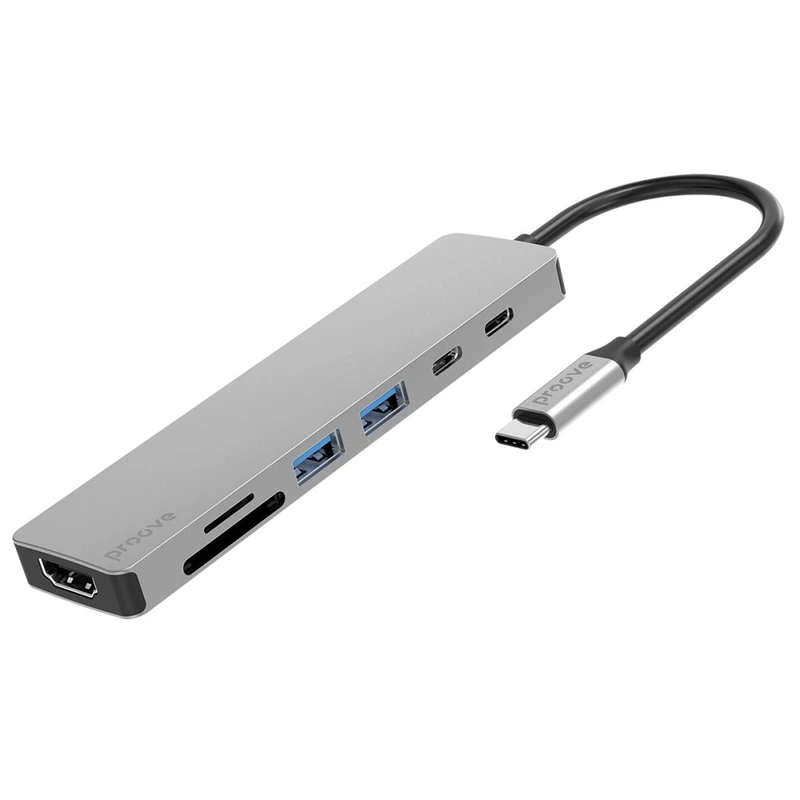 Type-C-Хаб Proove Iron Link 7 in 1 (2*Type-C + 2*USB3.0 + HDMI + SD/TF) silver — Proove