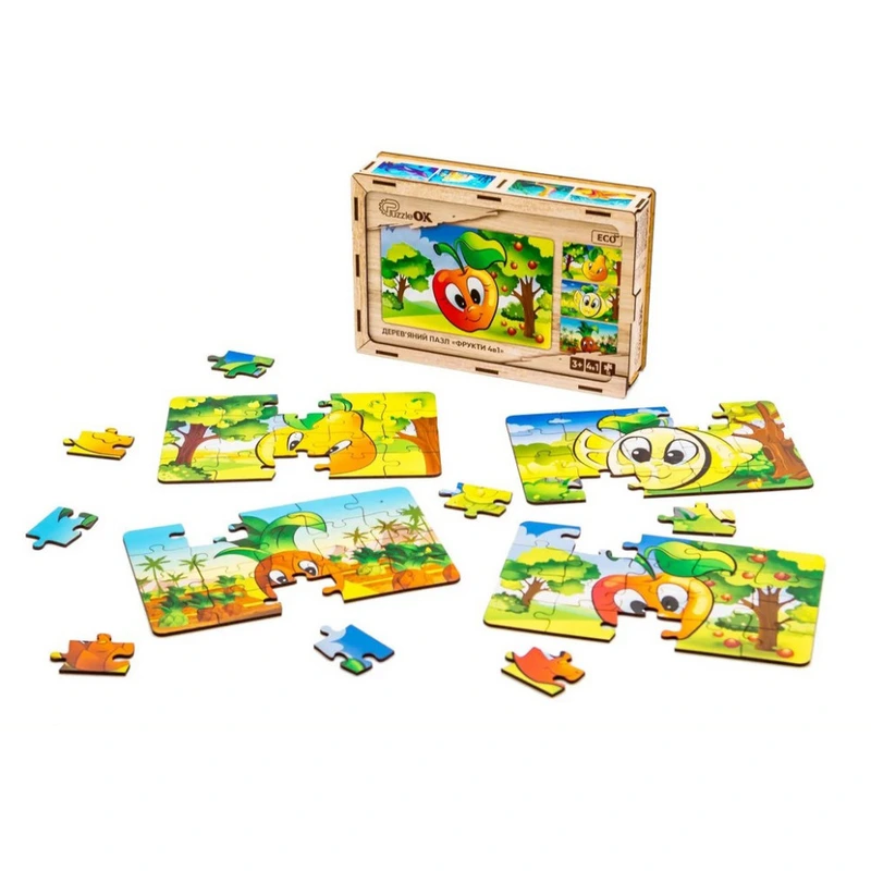 Дитячий дерев'яний пазл Фрукти 4 в 1 Puz-84681, 80 елементів — PuzzleOK