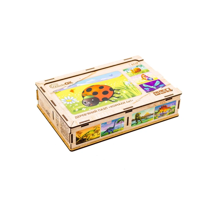 Дерев’яний дитячий пазл 4в1 "Комахи" Puz-59557, 80 елементів — PuzzleOK