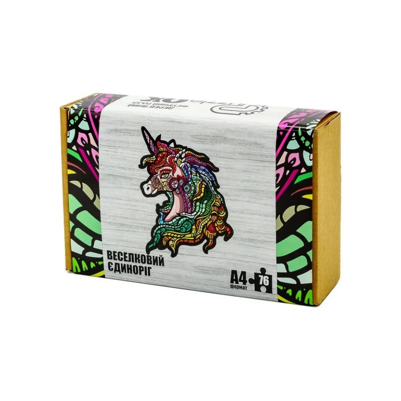 Фігурний деревяний пазл A4 Веселковий Єдиноріг PuzA4-00701, 76 деталей — PuzzleOK