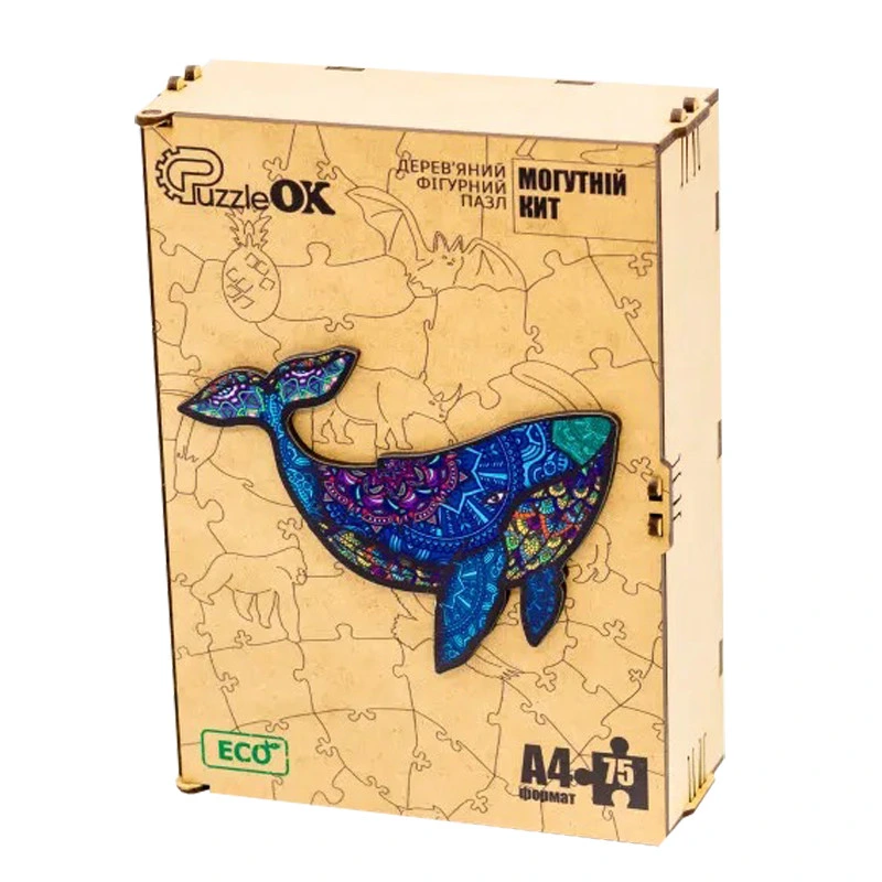 Фігурний дерев'яний пазл A4 "Могутній Кит" PuzA4-04126, 75 деталей — PuzzleOK