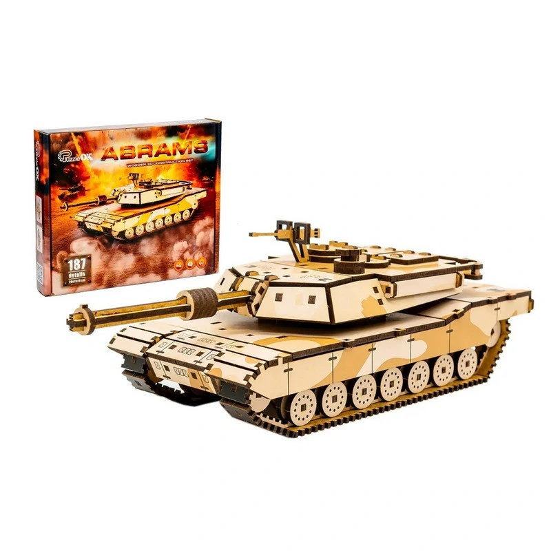 Дерев'яний 3D конструктор "Абрамс" Puz-00939, 187 деталей — PuzzleOK