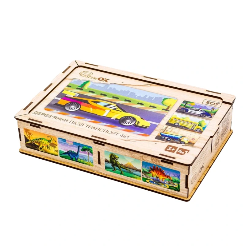 Дерев’яний дитячий пазл 4в1 "Транспорт" Puz-14785, 80 елементів — PuzzleOK