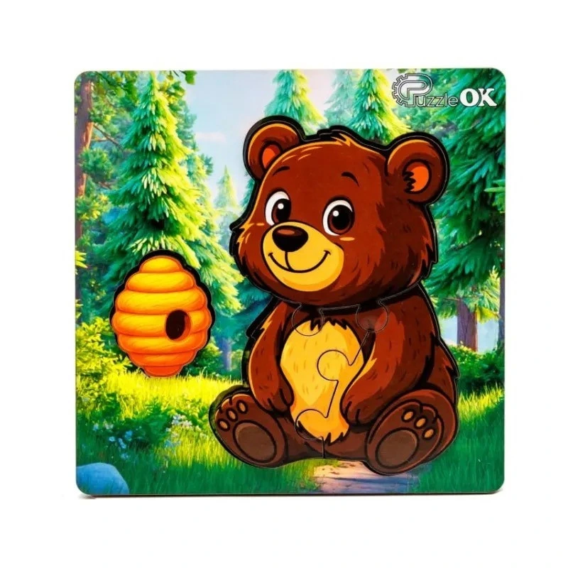 Дерев'яний пазл-вкладиш "Лісовий ведмедик" Puz-88754 А6, 4 елементи — PuzzleOK