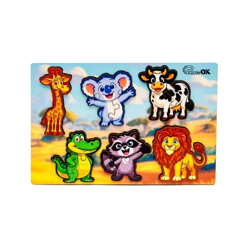 Дерев'яний пазл-вкладиш "Розумний світ: Дикі тварини" Puz-88750 А5, 18 елементів — PuzzleOK