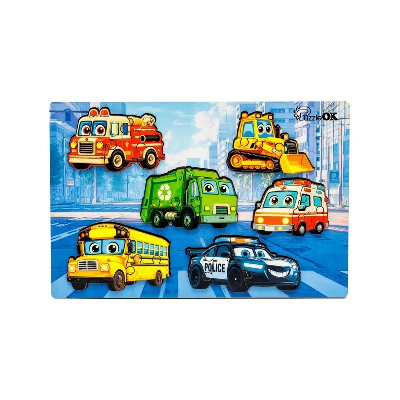 Дерев'яний пазл-вкладиш "Розумний світ: Міський транспорт" Puz-88747 А5, 18 елементів — PuzzleOK