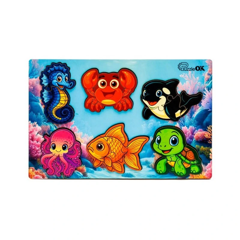 Дерев'яний пазл-вкладиш "Розумний світ: Морські друзі" Puz-88748 А5, 18 елементів — PuzzleOK