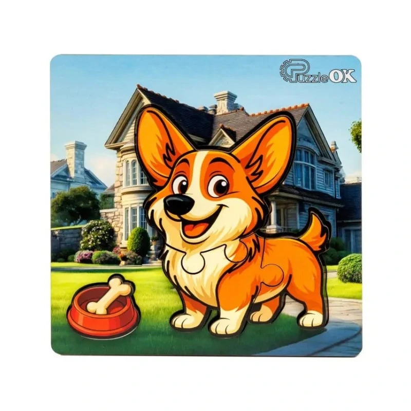 Дерев'яний пазл-вкладиш "Веселий песик" Puz-88753 А6, 4 елементи — PuzzleOK
