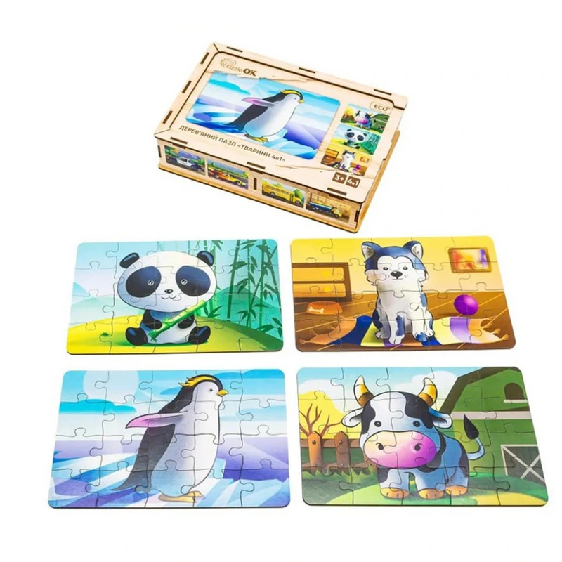 Дитячий дерев'яний пазл Тварини 4 в 1 Puz-10369, 80 елементів — PuzzleOK