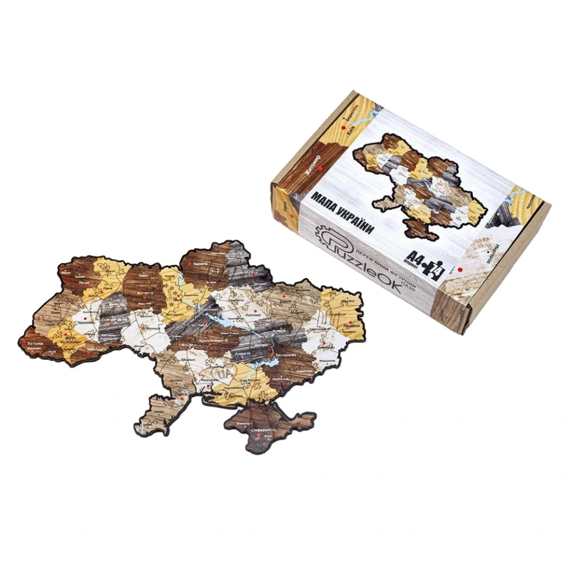 Фігурний дерев'яний пазл A3 "Карта України" PuzA3-01210, 122 елемента — PuzzleOK