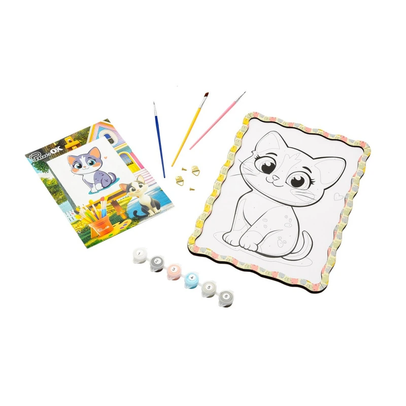 Картина по номерах "Котик" Puz-22945 формат А4 пензлик, фарби, кріплення для стіни