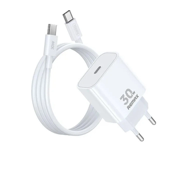 Мережевий зарядний пристрій з кабелем REMAX Figen Series 30W All-compatible GaN Charger+ RC-CO21 Data Cable Set  RP-U71 EU-White
