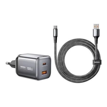 Мережевий зарядний пристрій з кабелем REMAX Wisdom Series 100W GaN Travel Charger+A-C Data Cable Set CA-15(AC100W) EU Tarnish