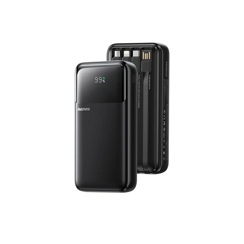 Зовнішній акумулятор REMAX 20W+22.5W with 3 Fast Charging Cable Power Bank 20000mAh FCP-2 Black — Remax