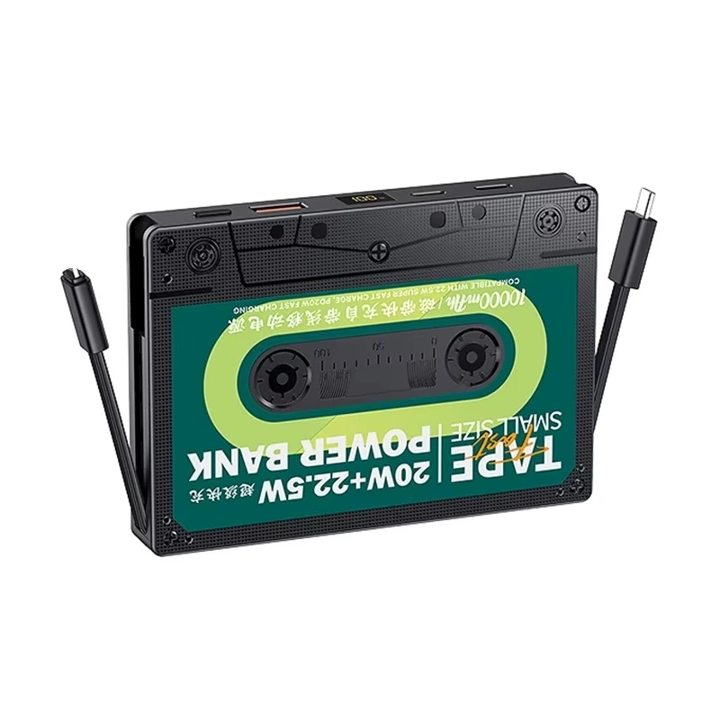 Зовнішній акумулятор REMAX Tape Series PD20W+QC22.5W Cabled Fast Charging Power Bank 10000mAh RPP-533 Black — Remax