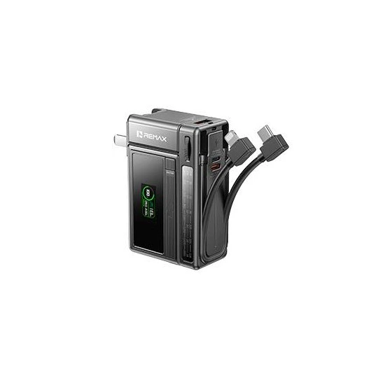 Зовнішній акумулятор REMAX Wayto Series TFT Screen Built-in Fast Charging Cables QC22.5 Wall Plug Power Bank(Charger)10000mAh FP-100 Black — Remax