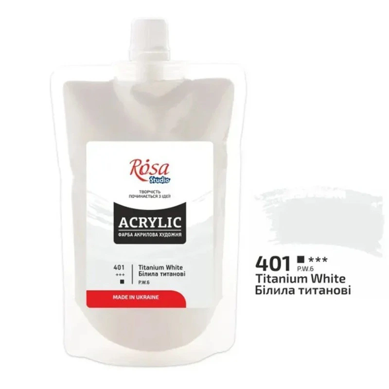 Фарба акрилова художня еластична "Білила титанові" 401, 200 мл