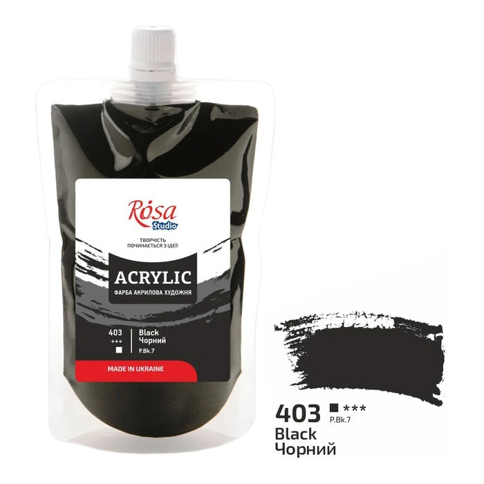 Фарба акрилова художня еластична "Чорна" 403, 200 мл